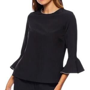 Marina Crew Neck 3/4 Bell Sleeve Blouse Rhinestone Trim Womens Size 16 Black NWT